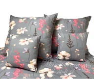 Pościel - Komplet pościeli 100% bawełna wzór kwiaty na ciemno szarym tle - miniaturka - grafika 1