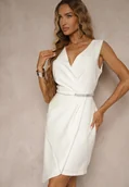 Sukienki - Biała Sukienka Vices o Dopasowanym Asymetrycznym Kroju z Metalicznym Detalem Tolmarea - miniaturka - grafika 1