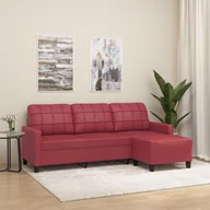 Sofy i kanapy - vidaXL 3-osobowa sofa z podnóżkiem, winna czerwień, 180 cm, ekoskóra - miniaturka - grafika 1