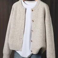 Swetry damskie - TEMU Damski Kardigan Jesień-, Jednorzędowy, Casual, Jednokolorowy, Miękki, Okrągły Dekolt - miniaturka - grafika 1