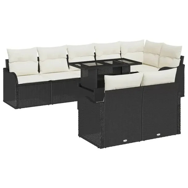Zestaw sofy ogrodowej modułowej czarno-białej, 9 elementów, rattan, 120-