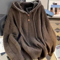 Swetry damskie - TEMU Sweter Kardigan Damski Casual z Kapturem – Luźny Fason, Długie Rękawy, Przednie Kieszenie i Regulowany Sznurek na Kapuczu, Średnia Elastyczność, - miniaturka - grafika 1