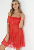 Bielizna nocna - Czerwona Przezroczysta Koszula Nocna z Koronkową Falbaną i Stringami Zainalia - miniaturka - grafika 1
