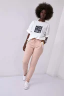 Spodnie sportowe damskie - Fasardi Damskie spodnie dresowe Mobasa beżowe XL - miniaturka - grafika 1