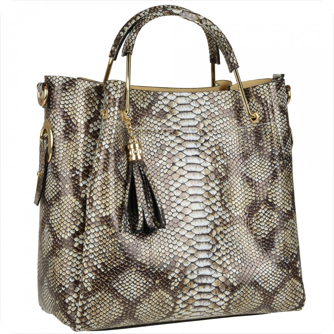 Vezze torebka shopper kuferek skórzany wzór węża brązowy