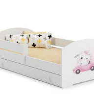 Łóżka dla dzieci i młodzieży - Białe Łóżko Dziecięce w Stylu Skandynawskim z Motywem Kota 160x80 cm z Szufladą – Zawiera Materac Piankowy, Stelaż i Kompletna Konstrukcja - miniaturka - grafika 1