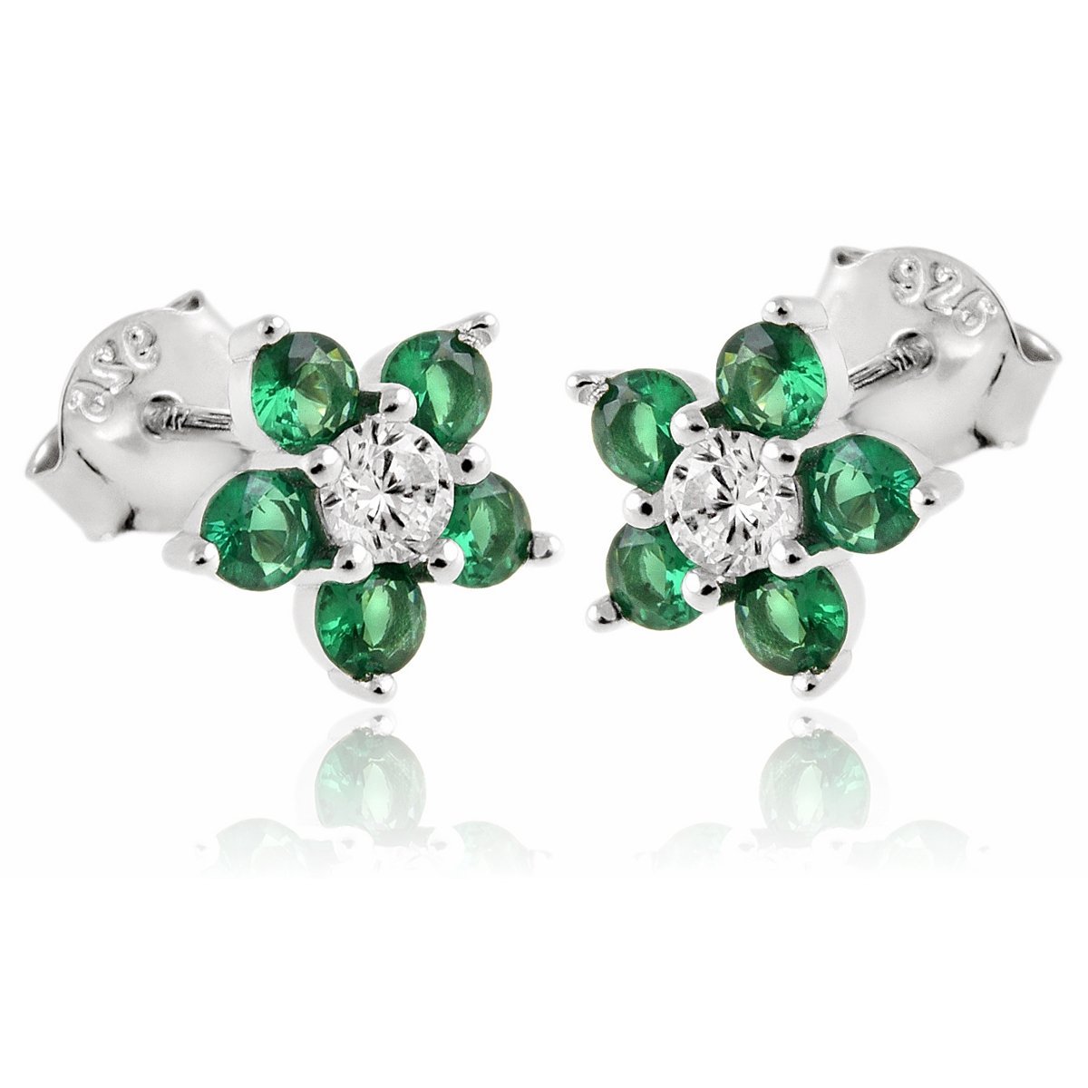 Kolczyki Kwiaty kwiatuszki srebro 925 Szmaragdowe cyrkonie w eleganckiej oprawie 1,3g