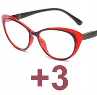 Okulary korekcyjne, oprawki, szkła - Okulary do czytania kocie czarno-czerwone +3 - miniaturka - grafika 1