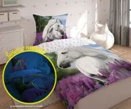 Pościel dla dzieci - Detexpol Pościel świecąca w ciemności 140x200 Koń konik biały konie w lawendowym polu 2722 C 7044 - miniaturka - grafika 1