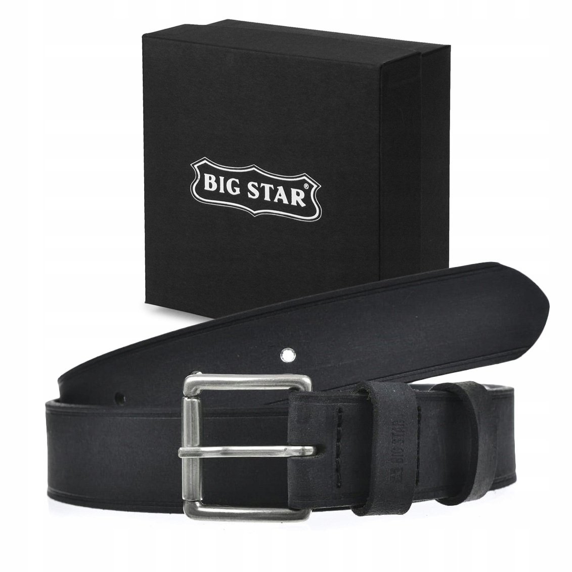 Pasek Do Spodni Skórzany Unisex Big Star Czarny Oo675004 +Etui 90/105Cm