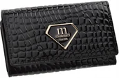 Portfele - Lakierowany Portfel Damski Monnari Portmonetka Na Zamek Czarny Średni Logo - miniaturka - grafika 1