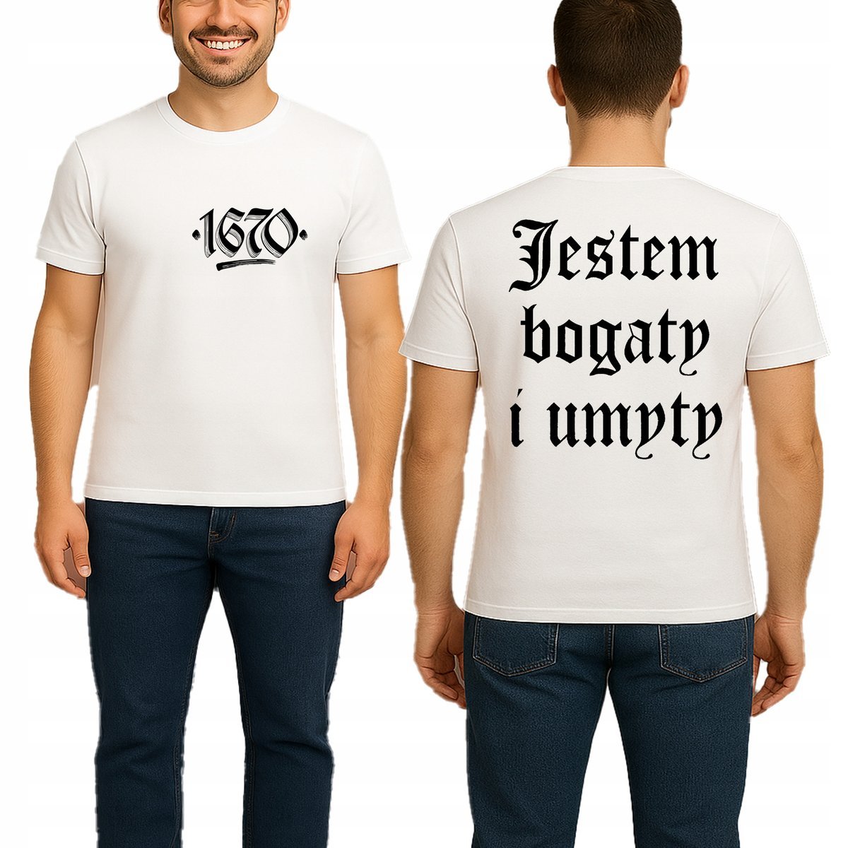 KOSZULKA MĘSKA JESTEM BOGATY I UMYTY 1670 ŚMIESZNY PODWÓJNY NADRUK XXL P363