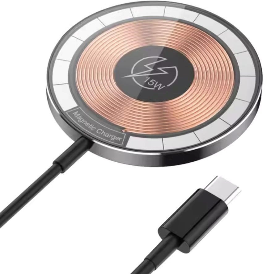 Ładowarka 1stCOOL Bezprzewodowa przenośna QI ładowarka 15W, MagSafe, USB-C, czarna Q22 TR