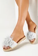 Klapki i japonki damskie - Srebrne Klapki na Plecionej Podeszwie z Ozdobnym Paskiem z Metaliczną Nitką Cavilia - miniaturka - grafika 1