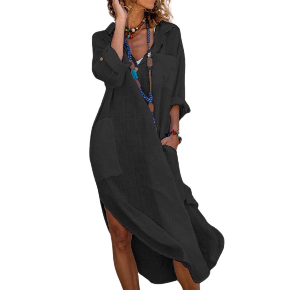 Pareo plażowe luźna długa tunika koszulowa - XL