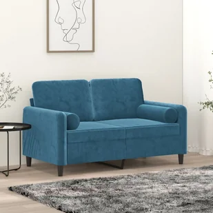 vidaXL 2-osobowa sofa z poduszkami, niebieska, 120 cm, aksamit - Sofy i kanapy - miniaturka - grafika 1