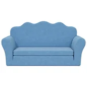 Sofy i kanapy - vidaXL Sofa rozkładana dla dzieci 2-osobowa niebieska Miękki plusz - miniaturka - grafika 1