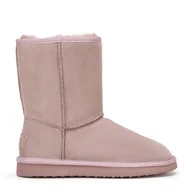 Półbuty męskie - Damskie zamszowe botki z wełnianą wyściółką ciemny róż - miniaturka - grafika 1