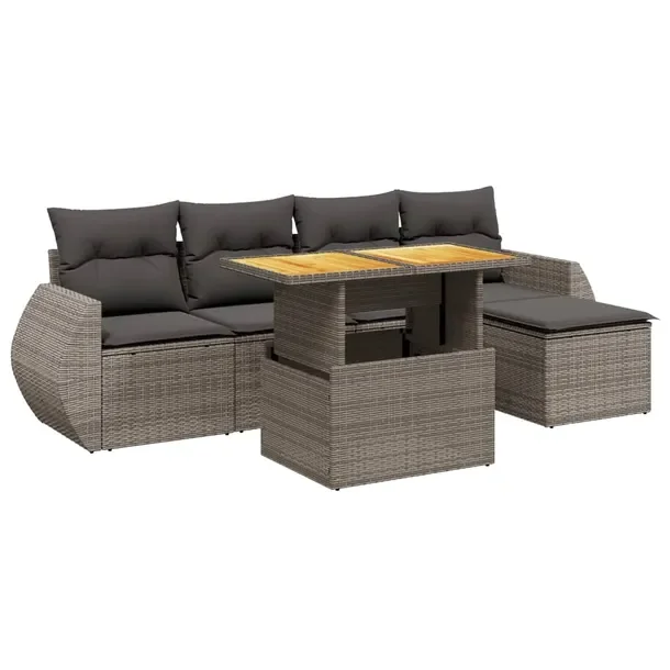Zestaw Wypoczynkowy Rattan PE Szary: Podnóżek 55x55x37cm, Siedzisko 55x62