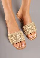 Klapki i japonki damskie - Beżowe Klapki Ozdobione Koralikami Tatollian - miniaturka - grafika 1