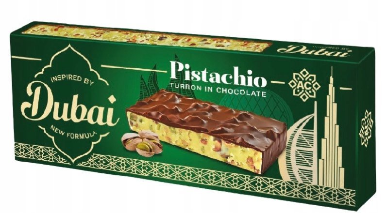 Pistacjowy nugat w czekoladzie mlecznej Turrón czekoladzie dubajskiej 150g
