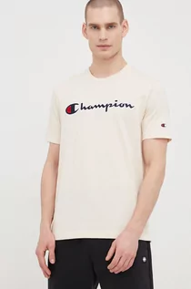 Koszulki męskie - Champion t-shirt bawełniany kolor beżowy z aplikacją - grafika 1