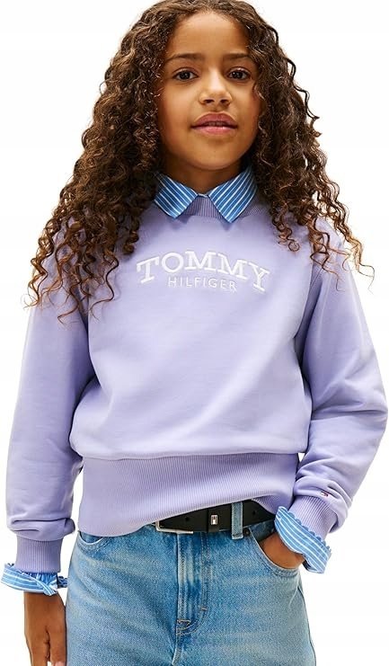 TOMMY HILFIGER FIOLETOWA BLUZA DZIECIĘCA Z BAWEŁNY Z NADRUKIEM 176CM 17CA