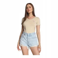 Koszulki i topy damskie - Guess Koszulka Damska T-shirt Ss Vn Mini Triangle Tee Beżowa R.m - miniaturka - grafika 1