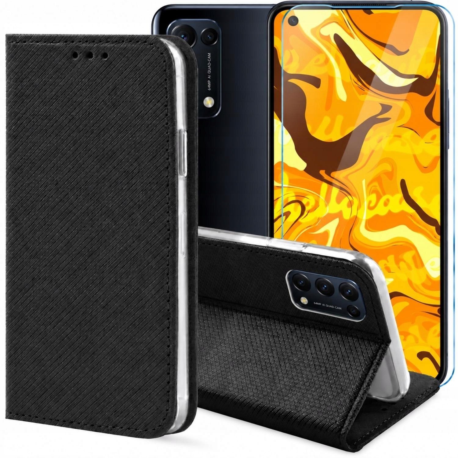 Hello Case Etui z Klapką Do Oppo Reno 5 4G / 5G / 5K / Find X3 Lite Czarne Szkło BNDL3393