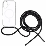 Etui i futerały do telefonów - Etui FIXED MagPure Neck MagSafe do Apple iPhone 16 Plus Przezroczysty + czarna smycz - miniaturka - grafika 1