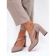 Czółenka - Skórzane Czółenka Na Słupku Z Klamrą Vinceza 91133 Szare - miniaturka - grafika 1