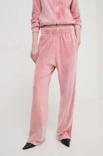 Spodnie damskie - Diesel spodnie dresowe welurowe kolor różowy proste high waist - grafika 1