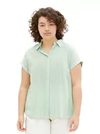 Bluzki damskie - TOM TAILOR Damski Bluzka 1035966, 31202 - Green White Stripe Woven, 48 Duże rozmiary - miniaturka - grafika 1