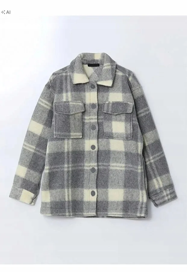 MIĘKKA KOSZULA MĘSKA W KRATĘ SZARO BIAŁA OVERSIZE M/L 5IA