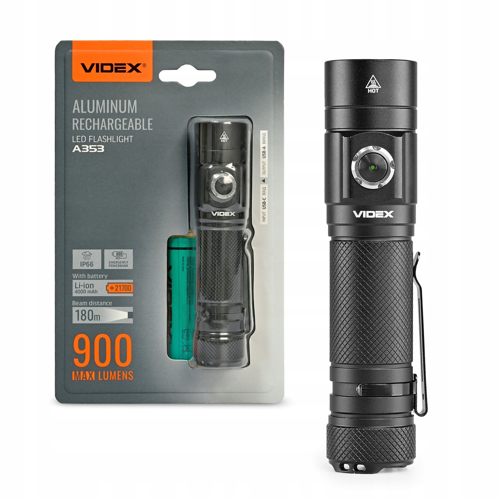 Latarka taktyczna Led Videx wodoodporna Powerbank Usb 10W 900lm IP66