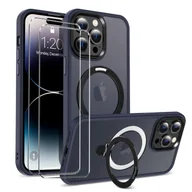 Etui i futerały do telefonów - zestaw ochronny 2 w 1 dla Apple iPhone 12 Pro Max składa się z 2x szklanej osłony ekranu 9H i 1x silikonowego etui - osłona w kolorze ciemnoniebieskim - miniaturka - grafika 1