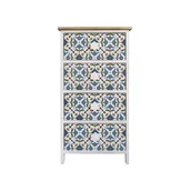 Szafki łazienkowe - Rebecca Mobili Komoda, 4-szufladowa szafka łazienkowa, jasnoniebieskie białe drewno, nadruki majoliki, wejście do łazienki - miniaturka - grafika 1