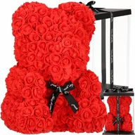 Dekoracje domu - Miś z róż 40 cm czerwony z czarną kokardką HA7224+HA7224B - miniaturka - grafika 1
