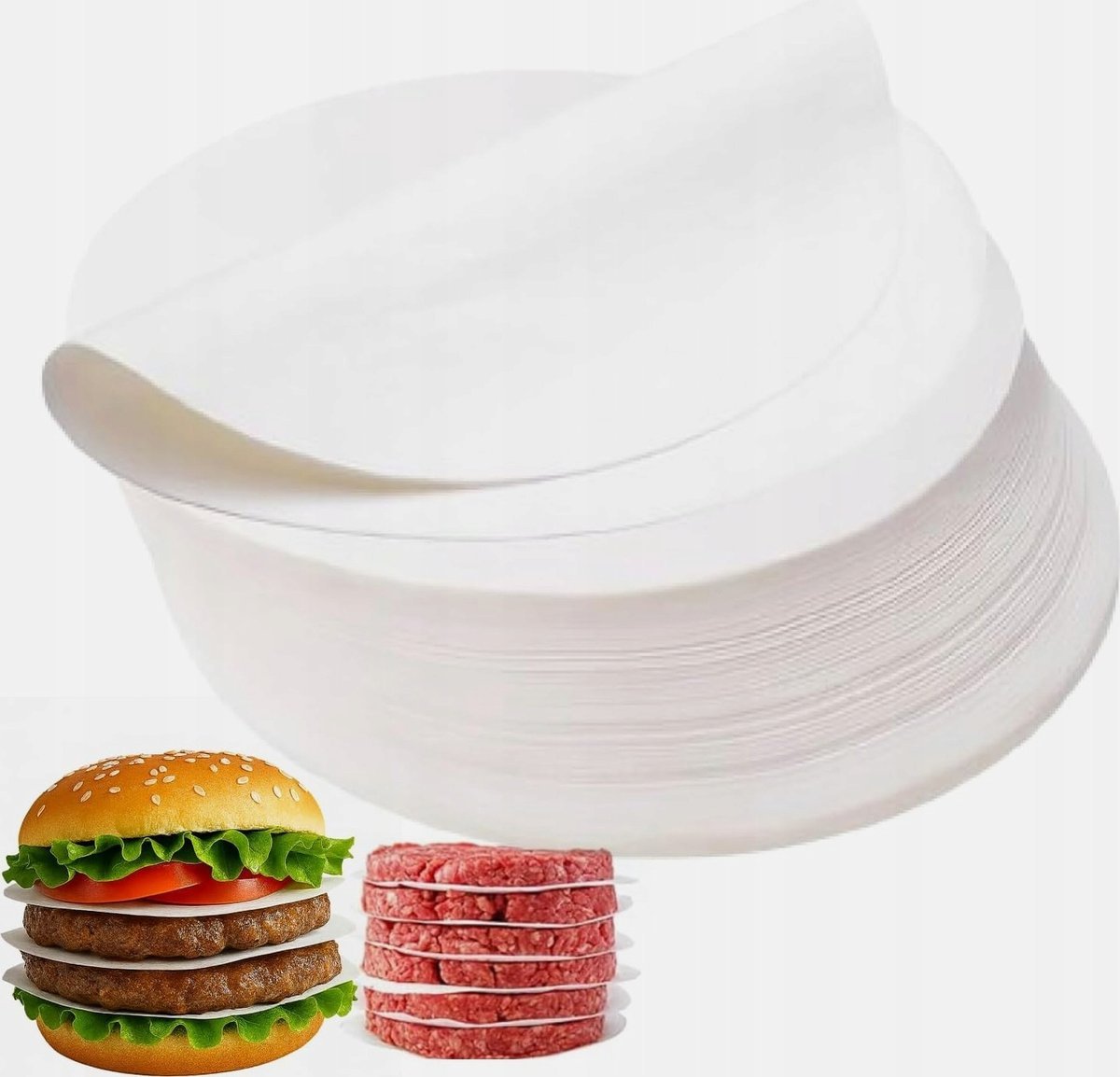 PAPIER DO BURGERÓW OKRĄGŁY 14CM 1000 SZTUK NIEPRZYWIERAJĄCY DO PRASY