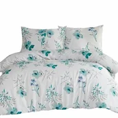 Pościel - Darymex Pościel flanelowa 140x200 31504/1 biała turkusowa kwiaty liście z jedną poszewką Flanelove - miniaturka - grafika 1