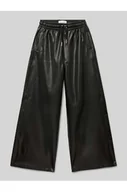 Spodnie sportowe damskie - Spodnie z szeroką nogawką z imitacji skóry - Calvin Klein Jeans - miniaturka - grafika 1