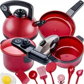 Zabawki AGD - ZESTAW KUCHENNY KUCHNIA AKCESORIA GARNKI NACZYNIA CZAJNIK PATELNIA ŁYŻKI - miniaturka - grafika 1