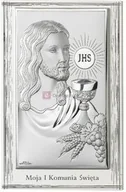 Ikony i obrazy sakralne - Obrazek srebrny - IHS Moja I Komunia Święta - 11,5x17,5 - miniaturka - grafika 1