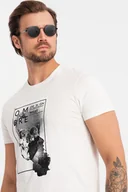 Koszulki męskie - Bawełniana koszulka męska z czaszką biała V2 OM-TSPT-0200 S - miniaturka - grafika 1