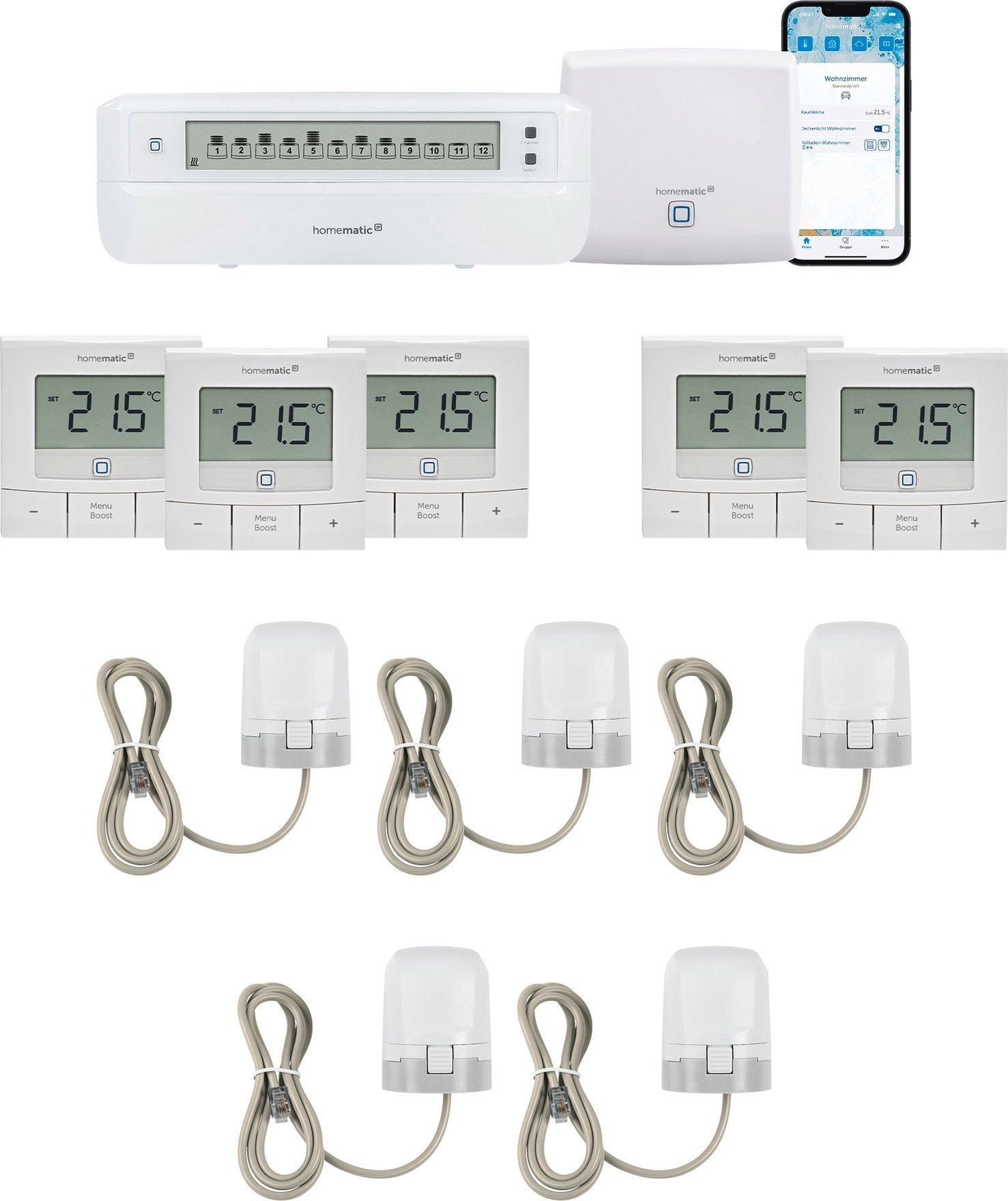 HomeMatic IP Homematic IP Access P. 1x Fussb.aktor.5xStellantrieb 5xWandth. 40-28-4467+40-41-8506+40-41-8513+40-43-2593