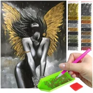 Zabawki kreatywne - Haft Diamentowy ARTULIO, Obraz DIY 5D, Diamond Painting, Mozaika Diamentowa 30X40cm (Kobieta ze złotymi skrzydłami) + Zestaw Akcesoriów - miniaturka - grafika 1