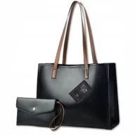 Torebki damskie - Torebka Damska Skórzana Bad&bags Na Ramię Torba Shopperka Zestaw Czarna - miniaturka - grafika 1