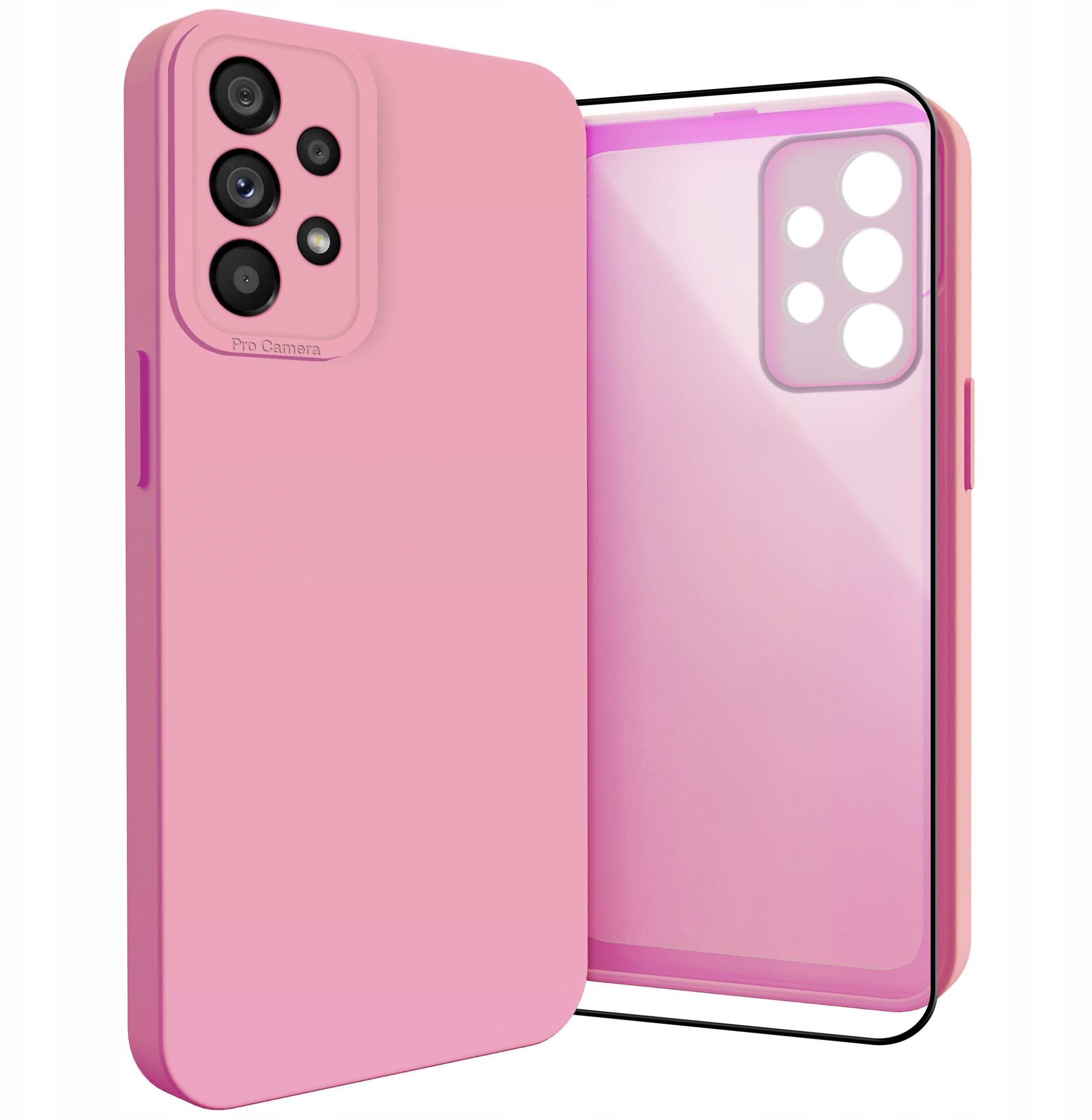 Etui do Samsung Galaxy A53 5G Osłona Kamery, Różowe, Ochronne Szkło 9H