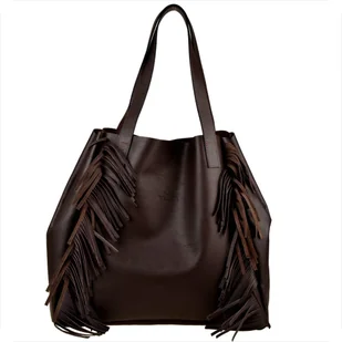 VEZZE bardzo duża torebka damska brąz czekolada z frędzlami skóra naturalna - Torebki damskie VEZZE bardzo duża torebka damska brąz czekolada z frędzlami skóra naturalna - Torebki damskie - miniaturka - grafika 1
