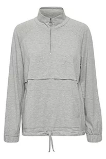 Kaffe Damska bluza sweter z pół-suwakiem z przodu kieszenią ściąganą talią, jasnoszary melanż XXL - Swetry damskie - miniaturka - grafika 1